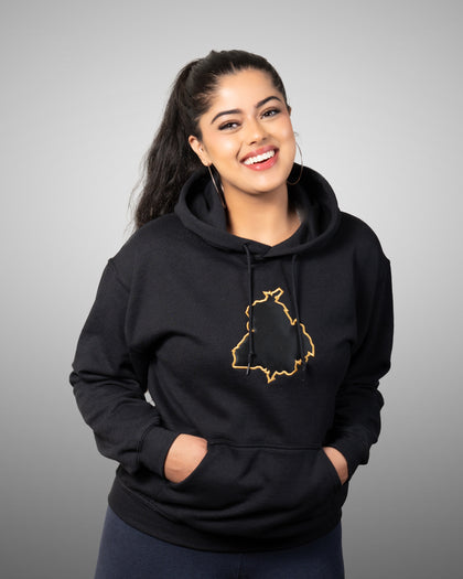 Shop Punjab Essential Black Hoodie with Punjab logo for Women