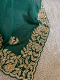 Glam in Green Unstitched Suit: Hand Embroidered